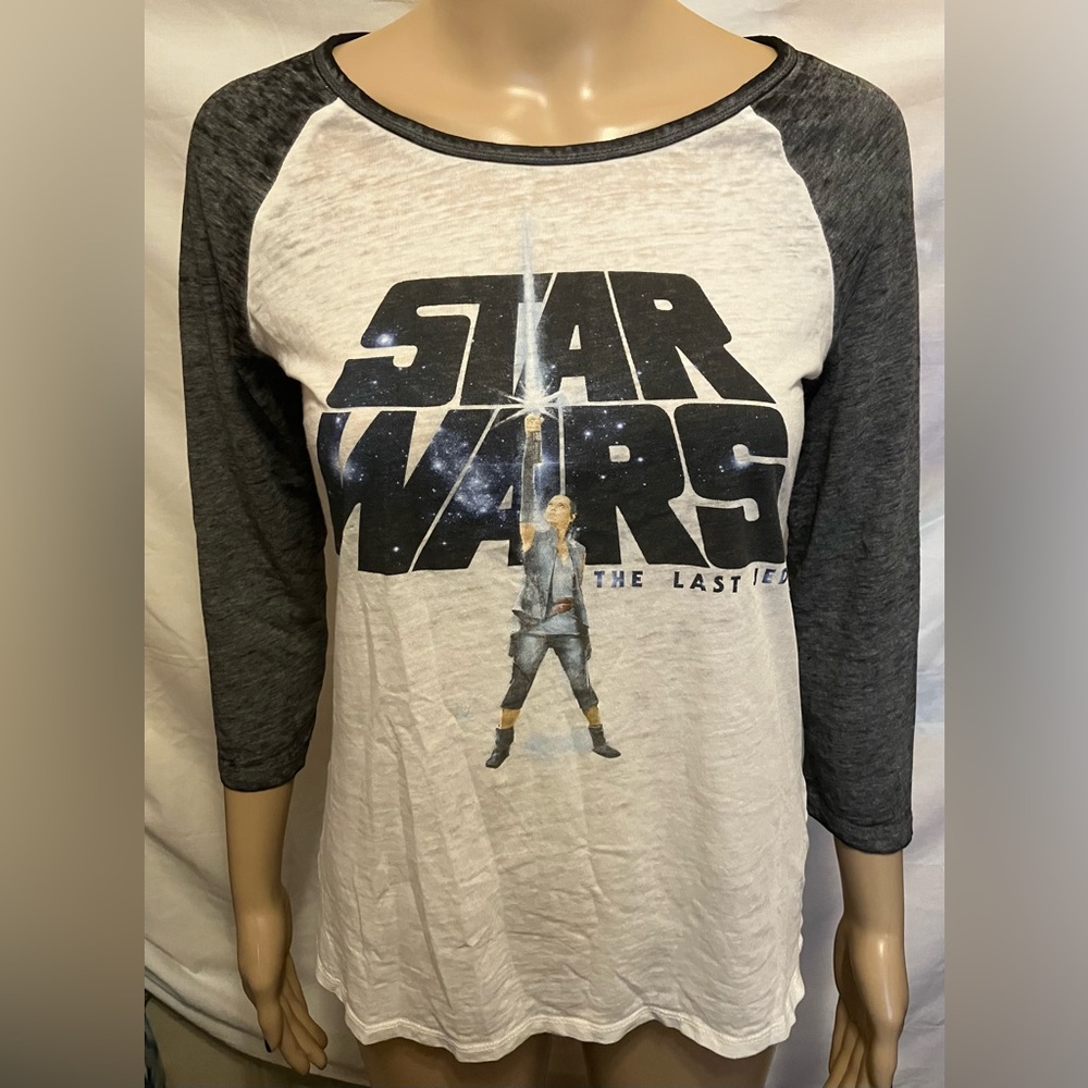 Juniors Medium White Dark Grey Star Wars Baseball T-Shirt